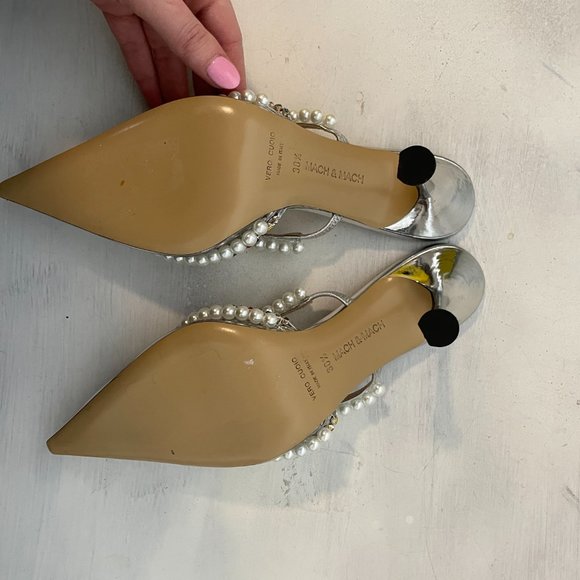 MACH & MACH Slip On Mule Diamond Of Elizabeth  Pearl Pointed Toe Stiletto Heels - Picture 10 of 11